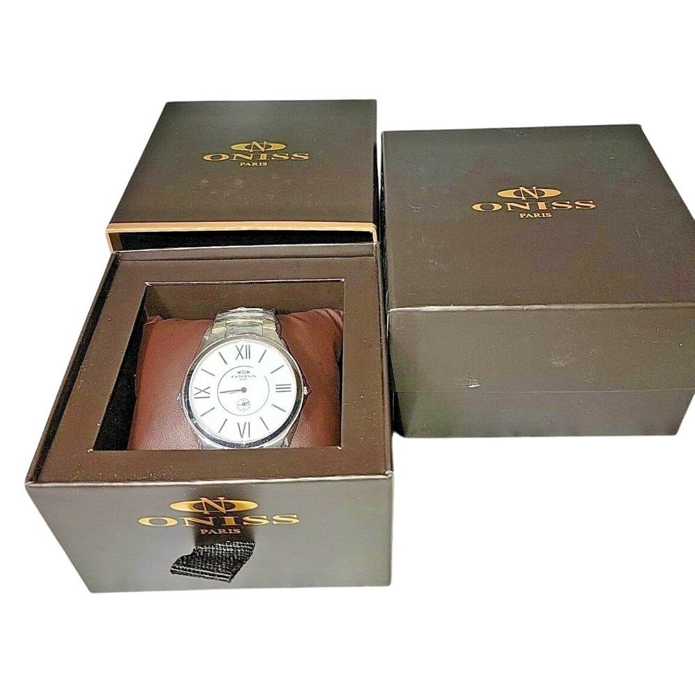 Men's Oniss Paris ON5549-MWT Watch NEW Silver Tone Stainless Steel 42mm.